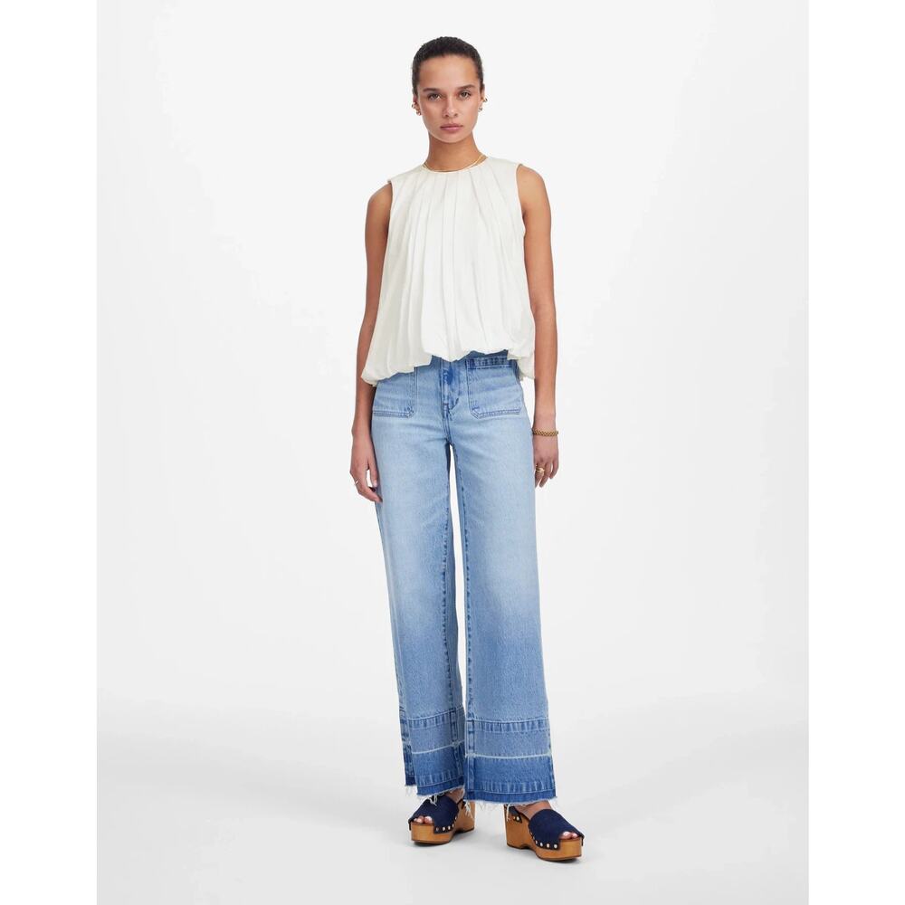 Madewell Sleeveless Crewneck Bubble Top Jersey Pullover Cotton White Size M NWT